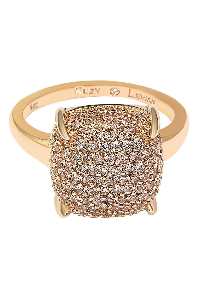 Rose-Tone Sterling Silver Prong Set Cushion Shape Pave CZ Ring, Alternate, color, PINK
