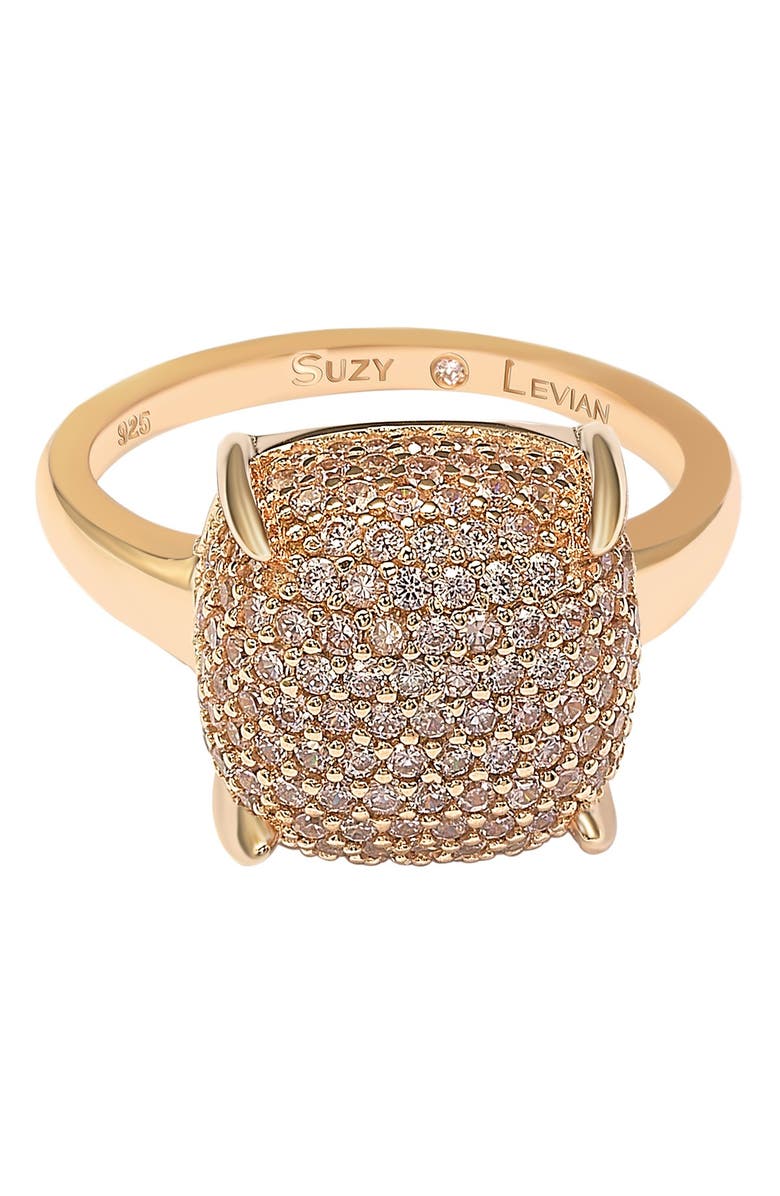 SUZY LEVIAN Rose-Tone Sterling Silver Prong Set Cushion Shape Pave CZ Ring, Alternate, color, Pink