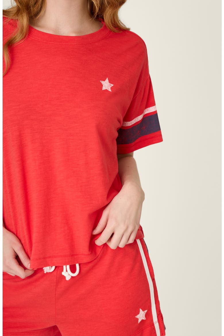 Star Spangled Summer Cotton & Modal Pajama T-Shirt Top, Alternate, color, TRUE SCARLET