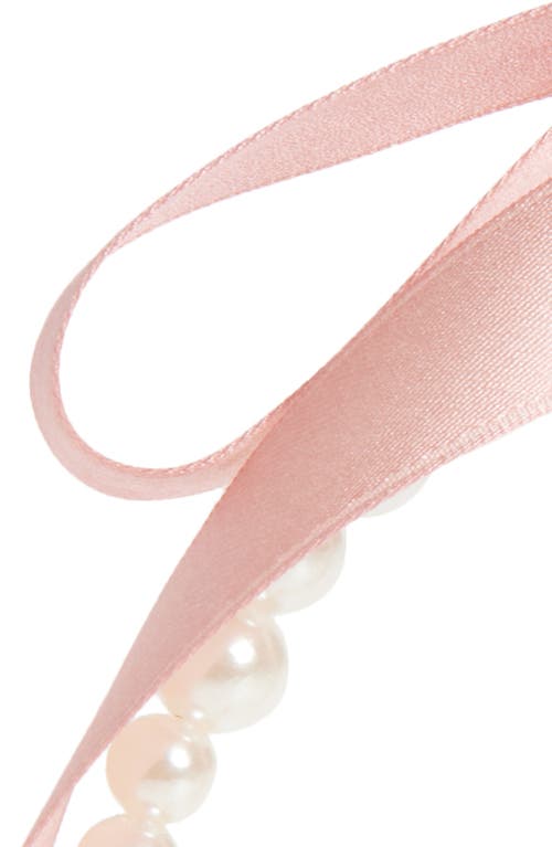 Cara Kids' Satin Bow & Faux Pearl Headband In Pink