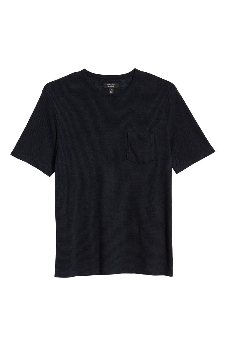 NORDSTROM MEN'S SHOP Stripe Pocket Linen Blend T-Shirt, Alternate, color, 