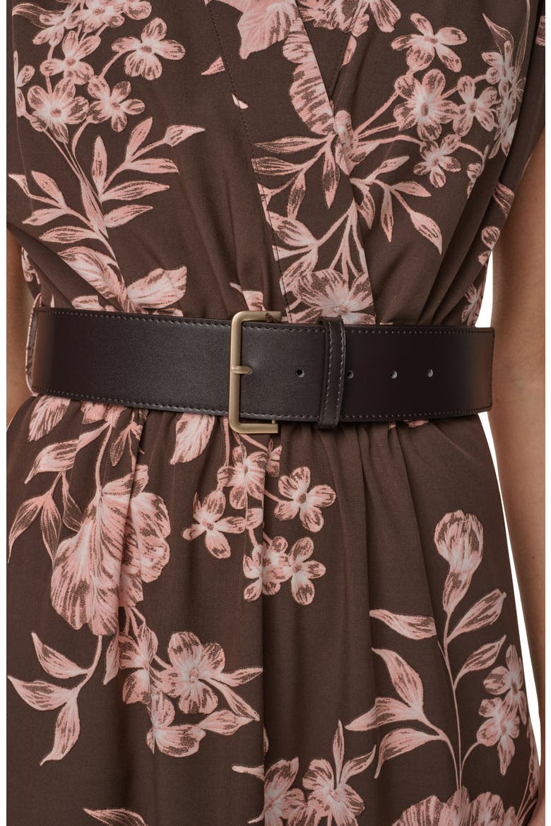 Belted A-Line Commuter Dress, Alternate, color, COFFEE BEAN/ DESERT ROSE MULTI
