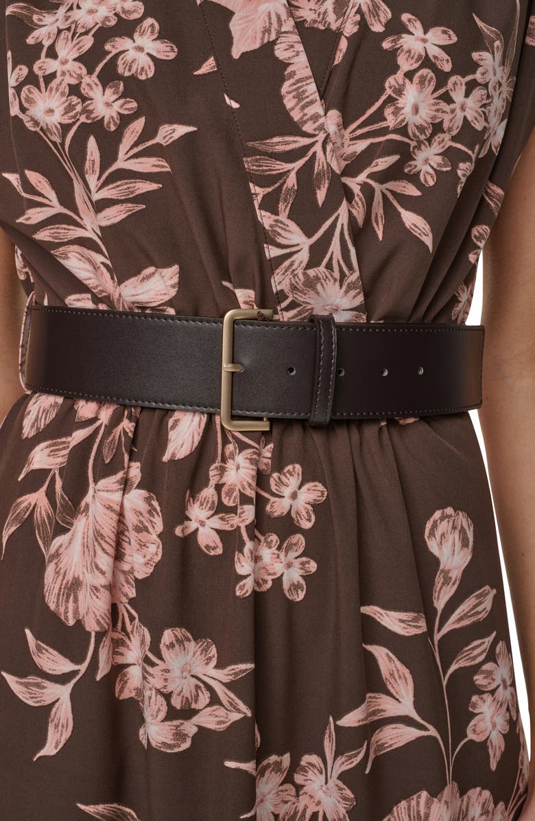 Calvin Klein Belted A-Line Commuter Dress, Alternate, color, Coffee Bean/ Desert Rose Multi