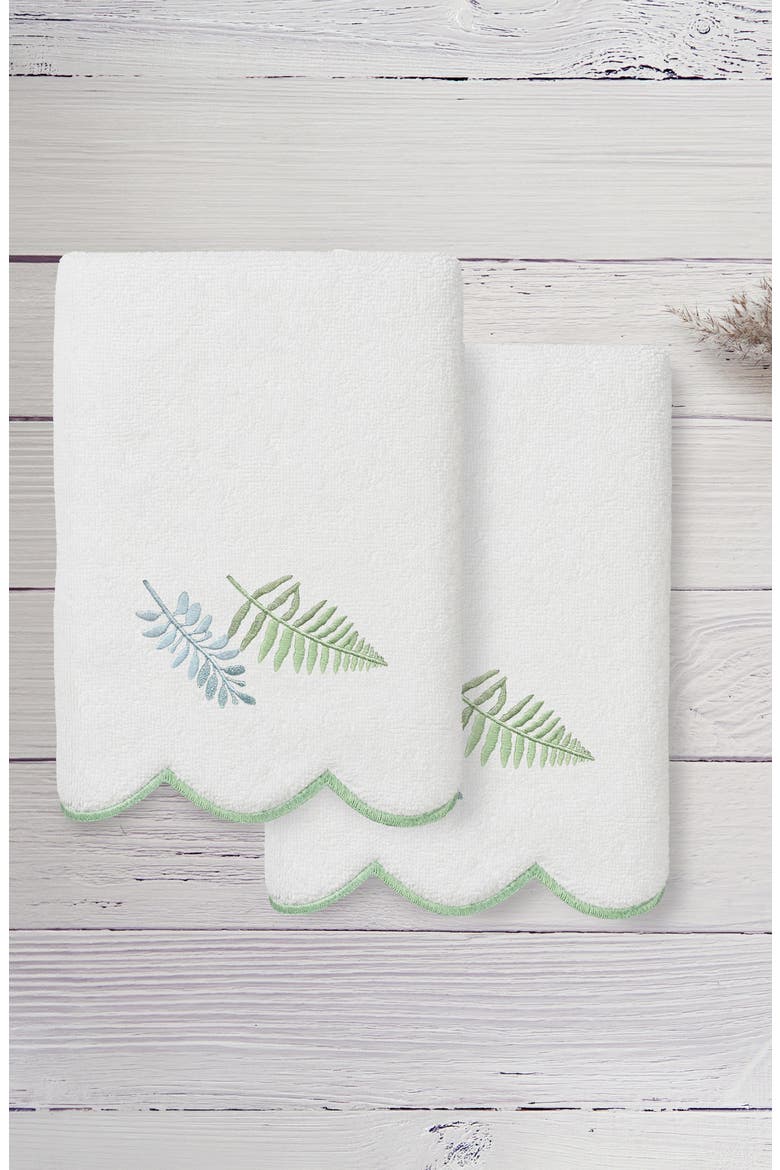 Fern Toss Scallop Pack of 2 Hand Towels, Alternate, color, WHITE/ GREEN