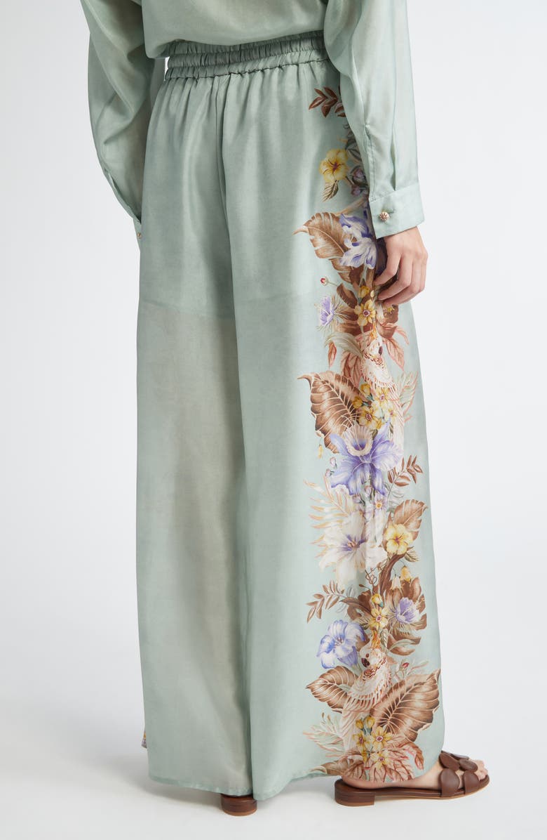 Zimmermann Coco Placed Print Silk Wide Leg Pants, Alternate, color, Sage Multi Floral