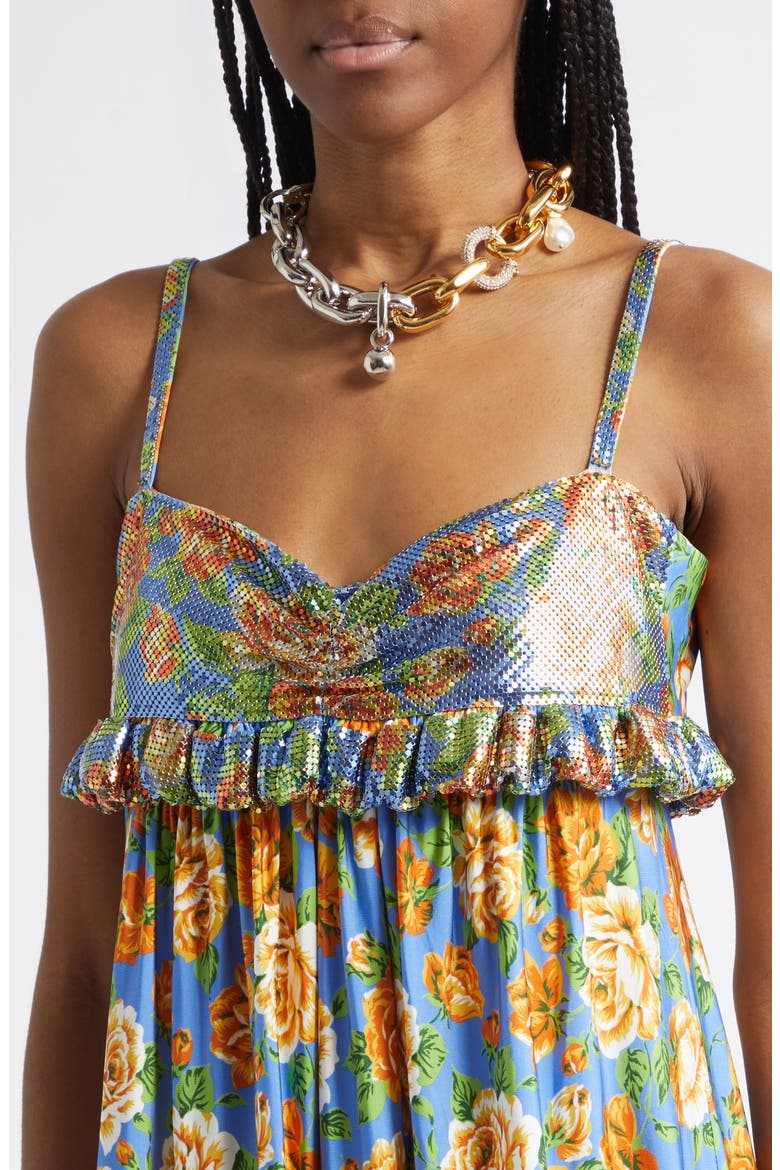 Floral Chain Mail Bodice Babydoll Dress, Alternate, color, FLORAL BLUE/ ORANGE/ PINK