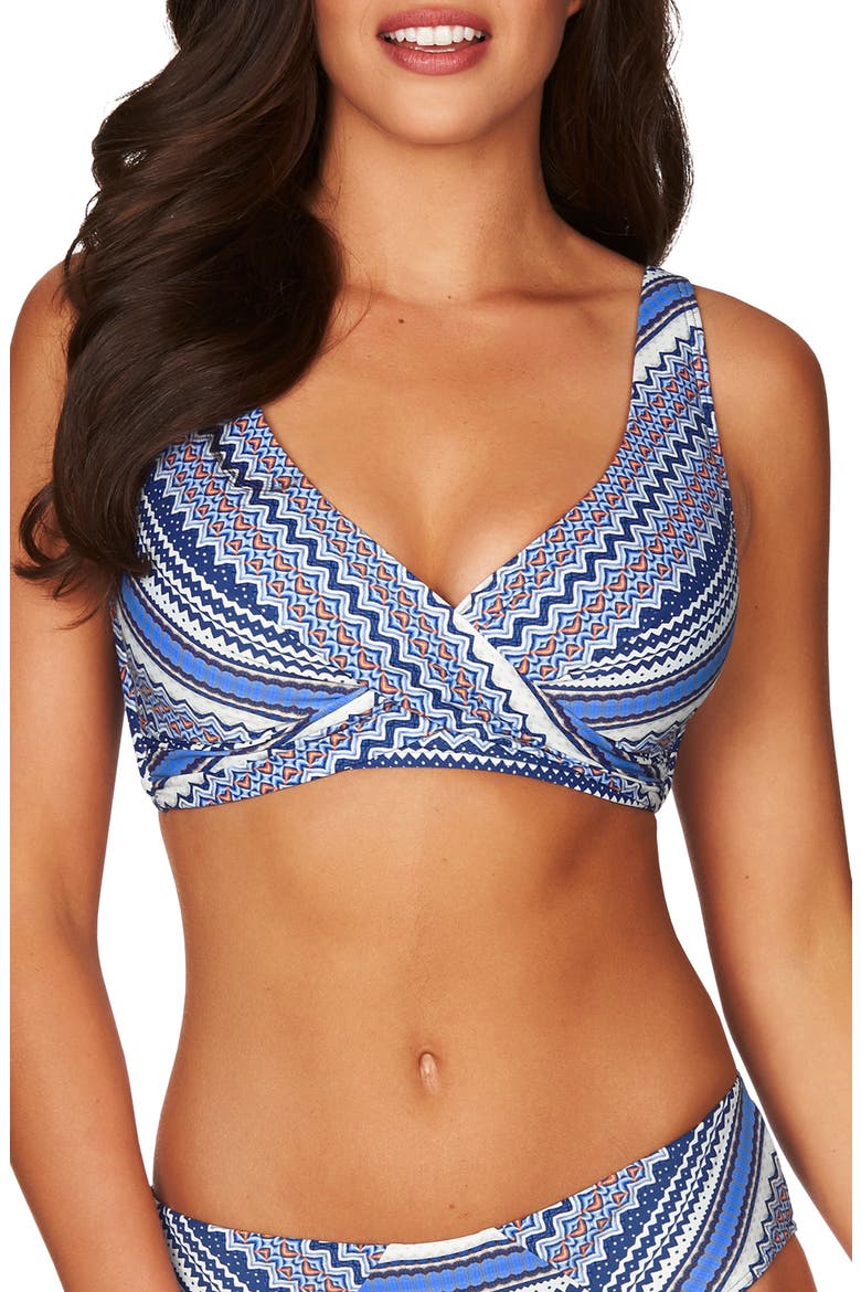 Paneled Print Bikini Top, Main, color, OCEAN BLUE