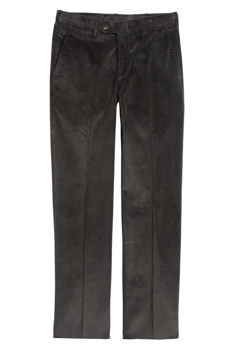 Luxury Italian Corduroy Flat Front Pants, Alternate, color, CHARCOAL