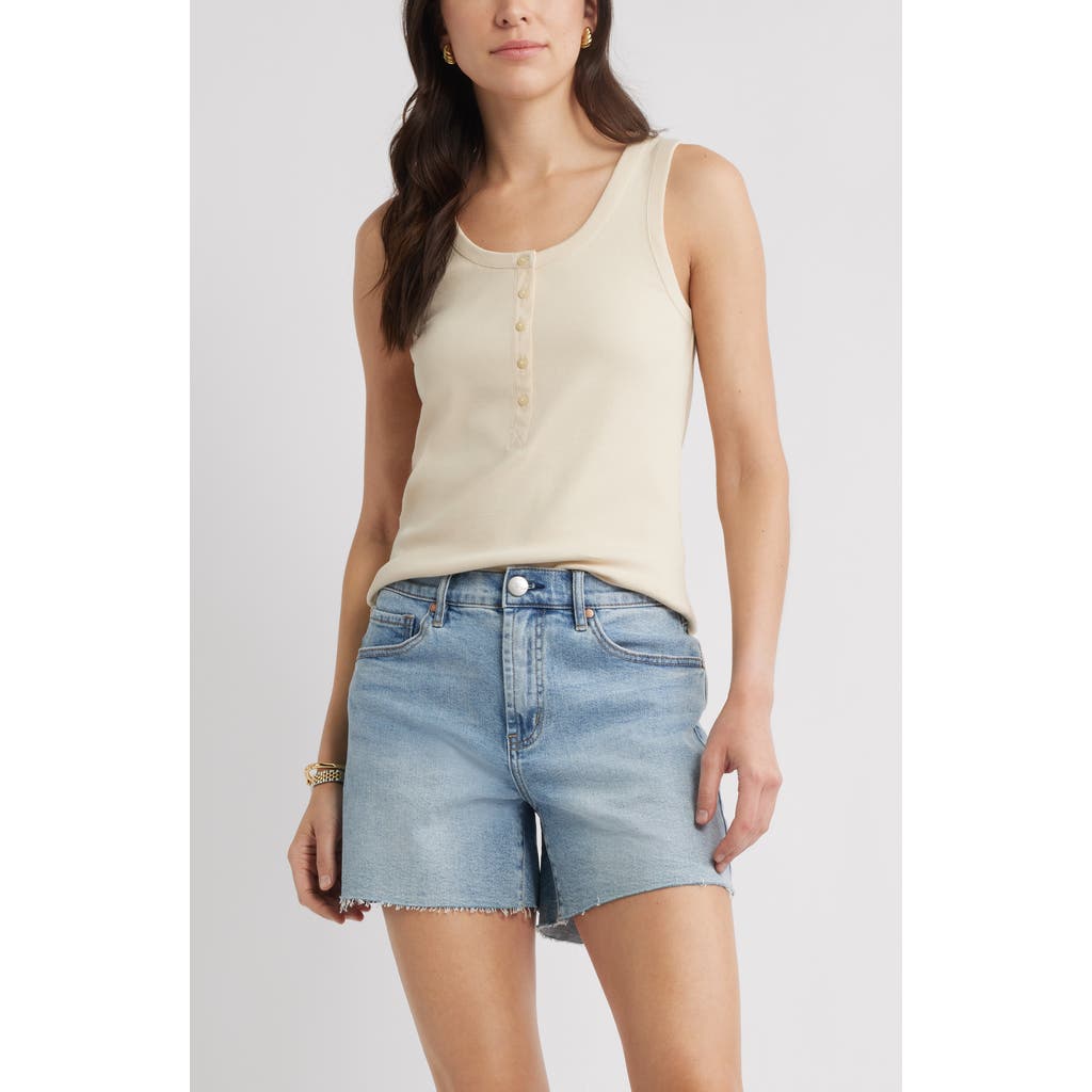 Caslonr Caslon(r) Henley Stretch Cotton Rib Tank In Brown