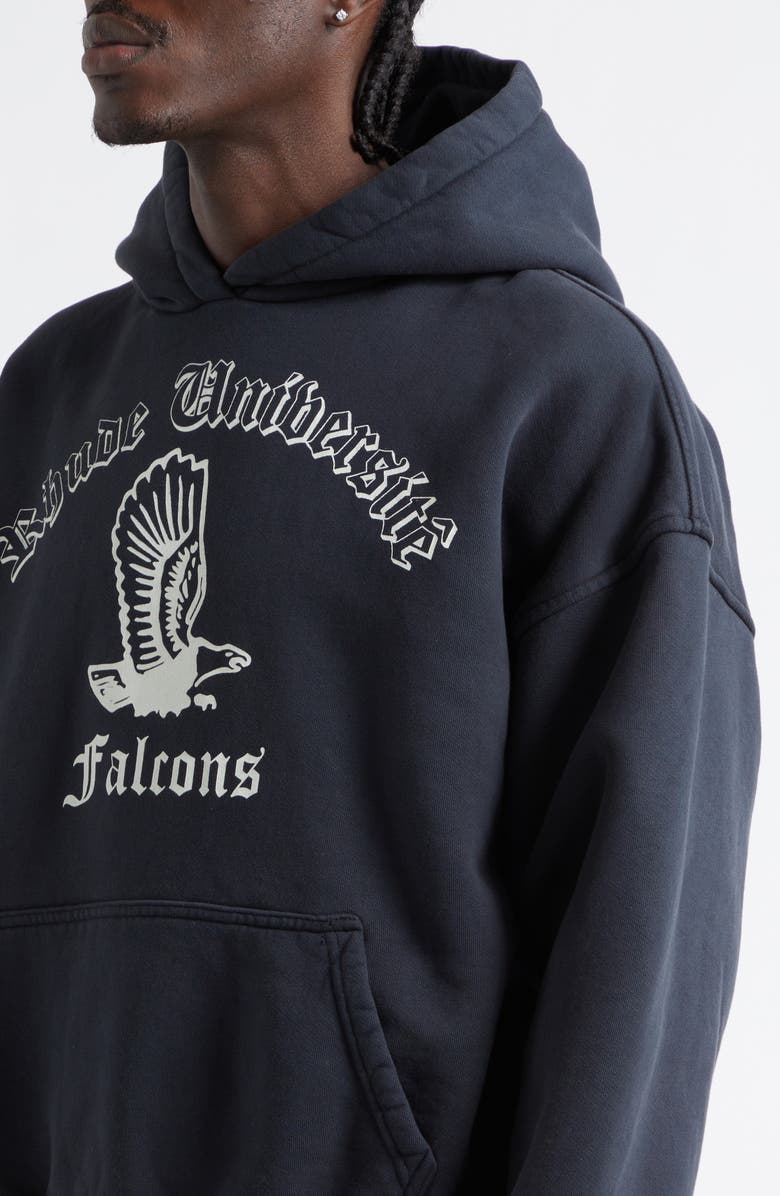 Rhude Collegiate Falcons French Terry Graphic Hoodie, Alternate, color, Vintage Black/ White
