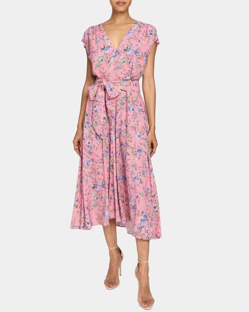 Santorelli Talia Cap Sleeve Midi Dress In Stretch Floral Print