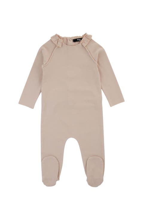 Tan/Ivory Velour Wrap Footie & Bonnet