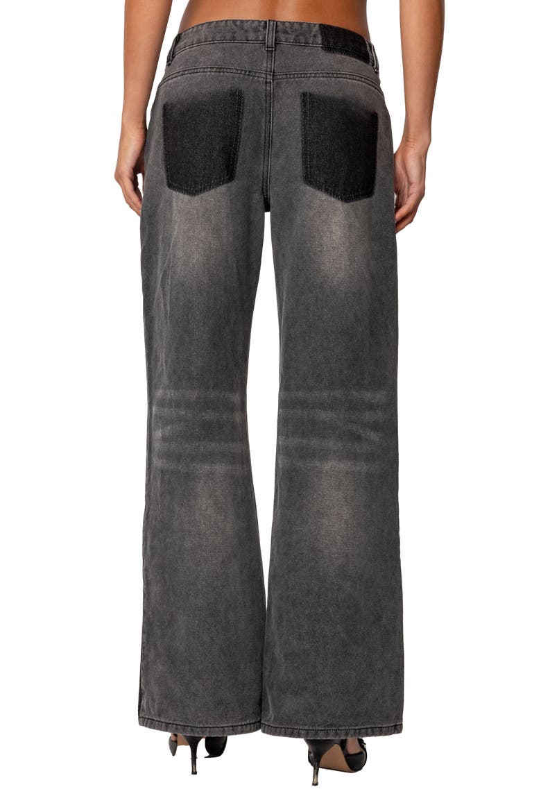 Deconstructed Low Rise Wide Leg Jeans, Alternate, color, BLACK-WASHED