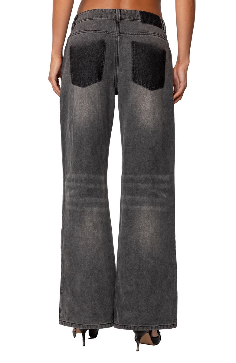 EDIKTED Deconstructed Low Rise Wide Leg Jeans, Alternate, color, Black-Washed
