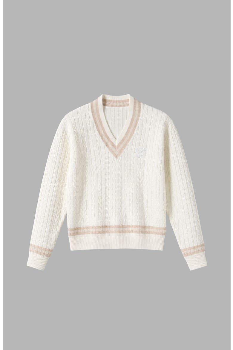 Knit V-Neck Sweater, Main, color, White