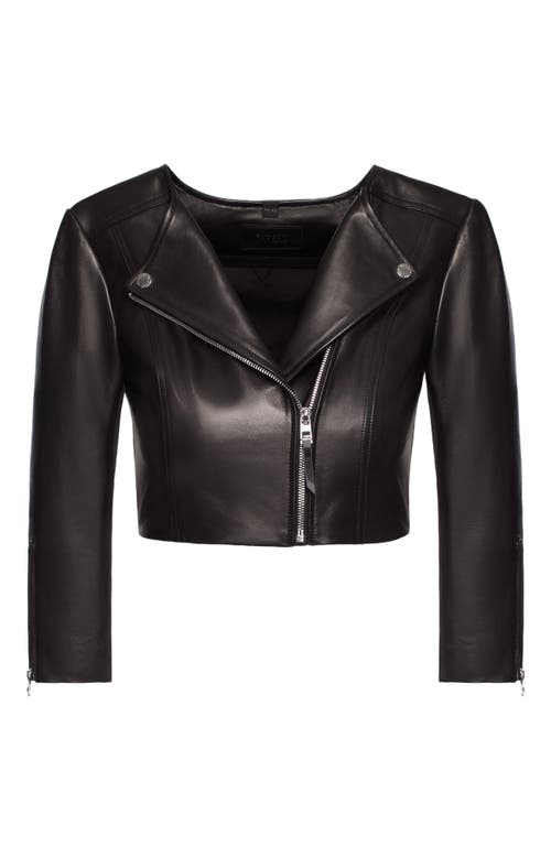 Rudsak Winni Black Cropped Leather Biker Jacket For Women In Black