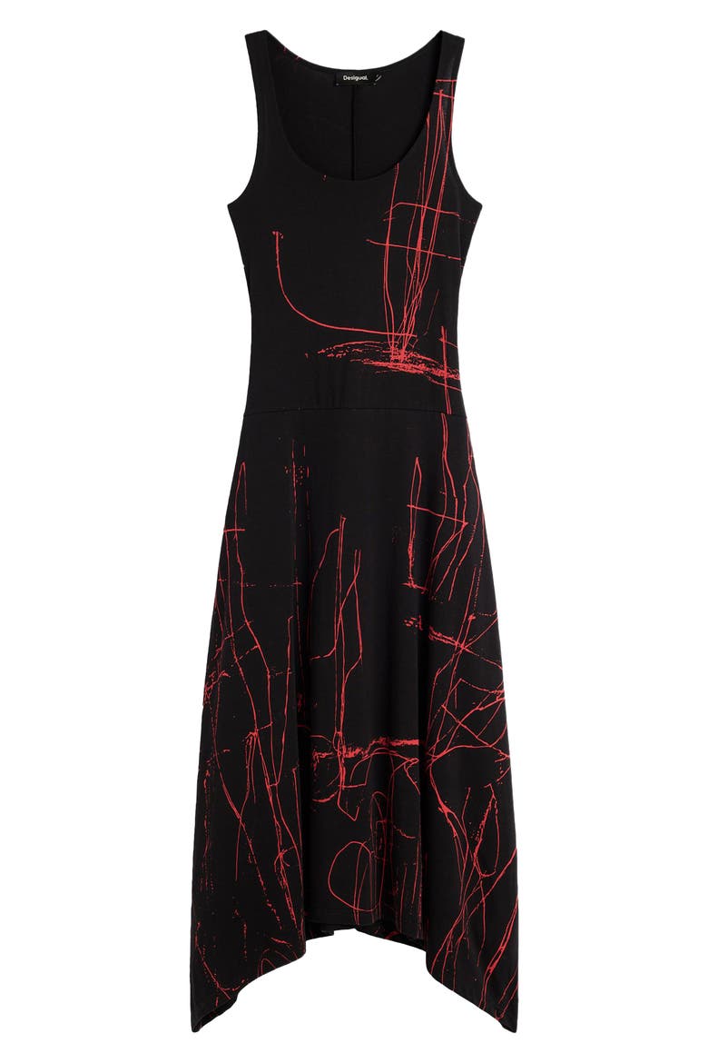 Abstract Print Sleeveless Dress, Alternate, color, BLACK