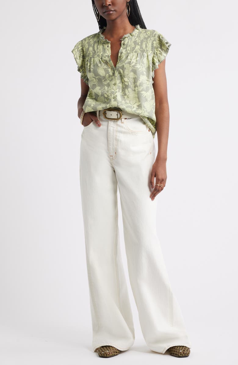 Treasure & Bond Smocked Yoke Linen Blend Shirt, Alternate, color, 