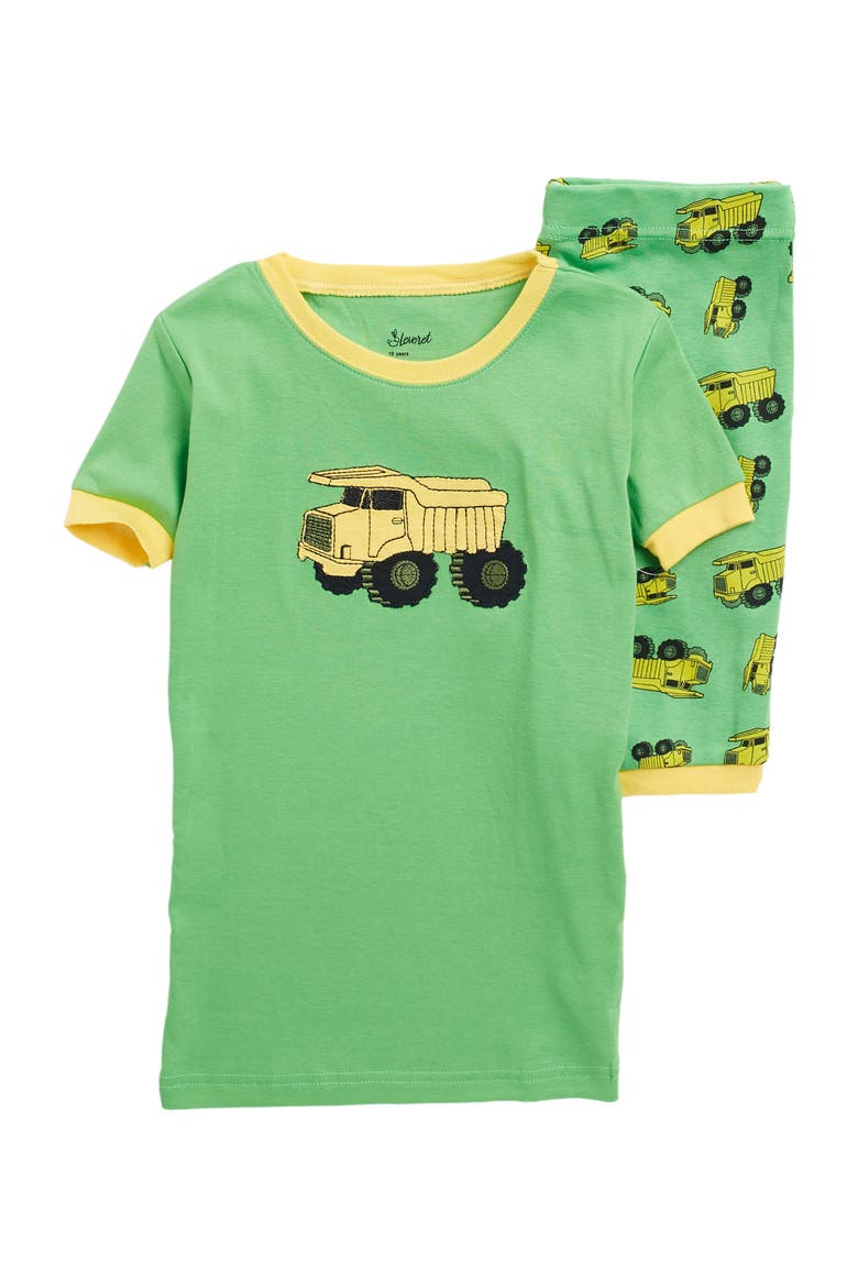 Kids Cotton Two-Piece Short Printed Pajamas, Vehicles & Adventure, Main, color, DUMP TRUCK