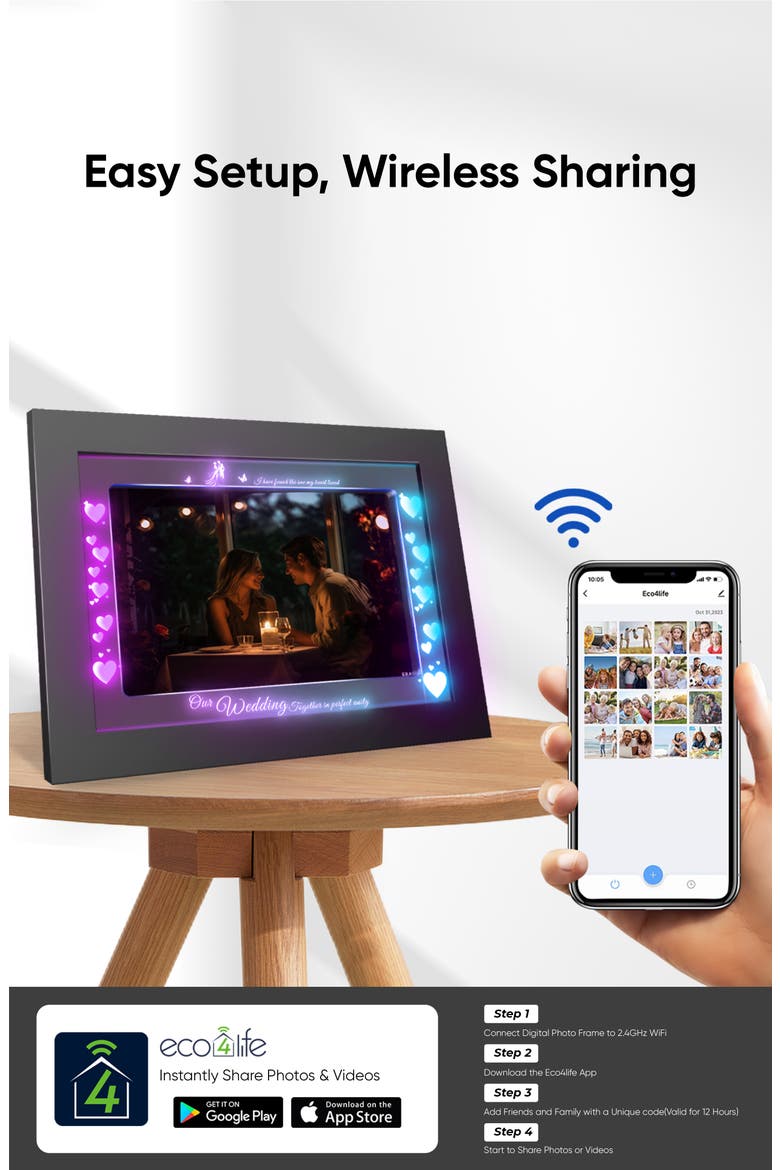 10.1 Inch IPS Touch Screen RGB WiFi Digital Picture Frame Wedding Gifts for Women, Alternate, color, Black