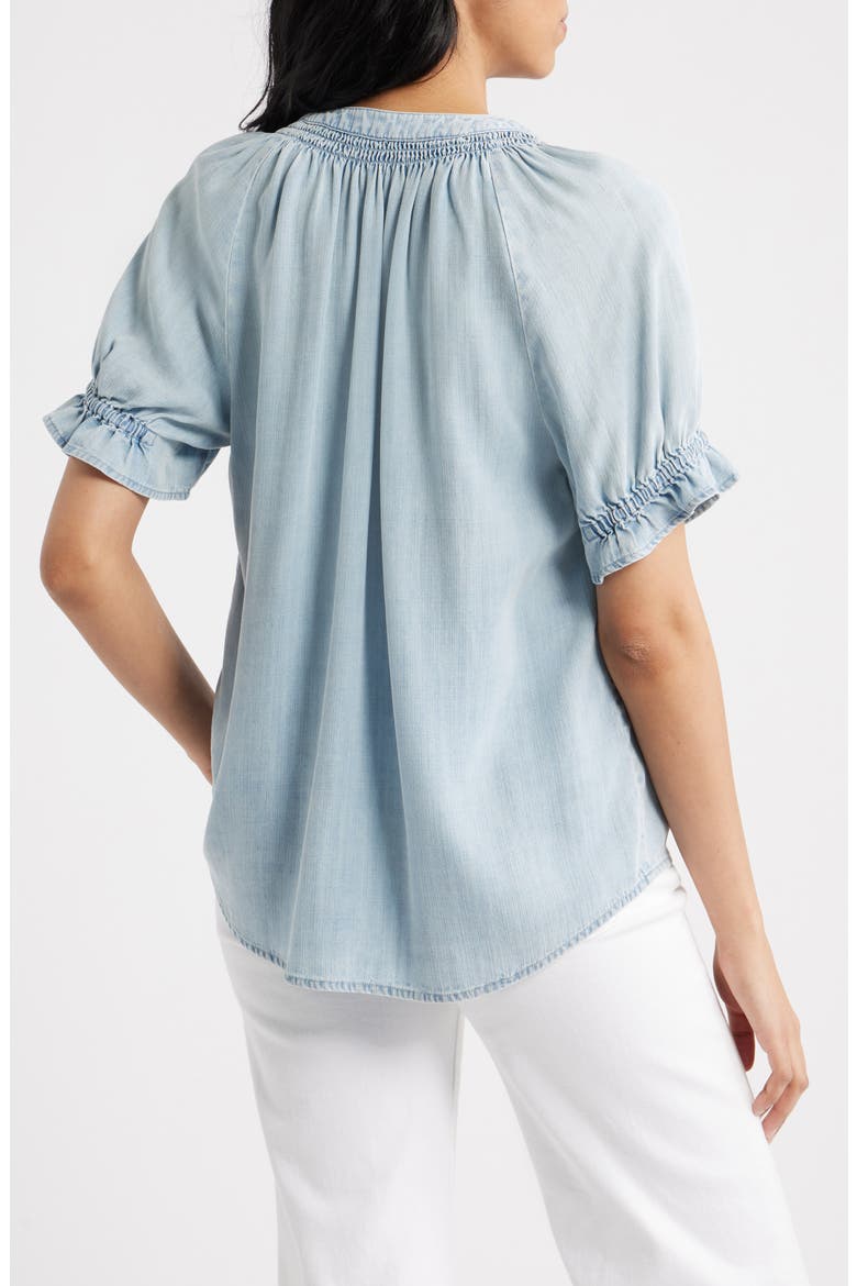 Smocked Embroidered Chambray Top, Alternate, color, POWDER BLUE
