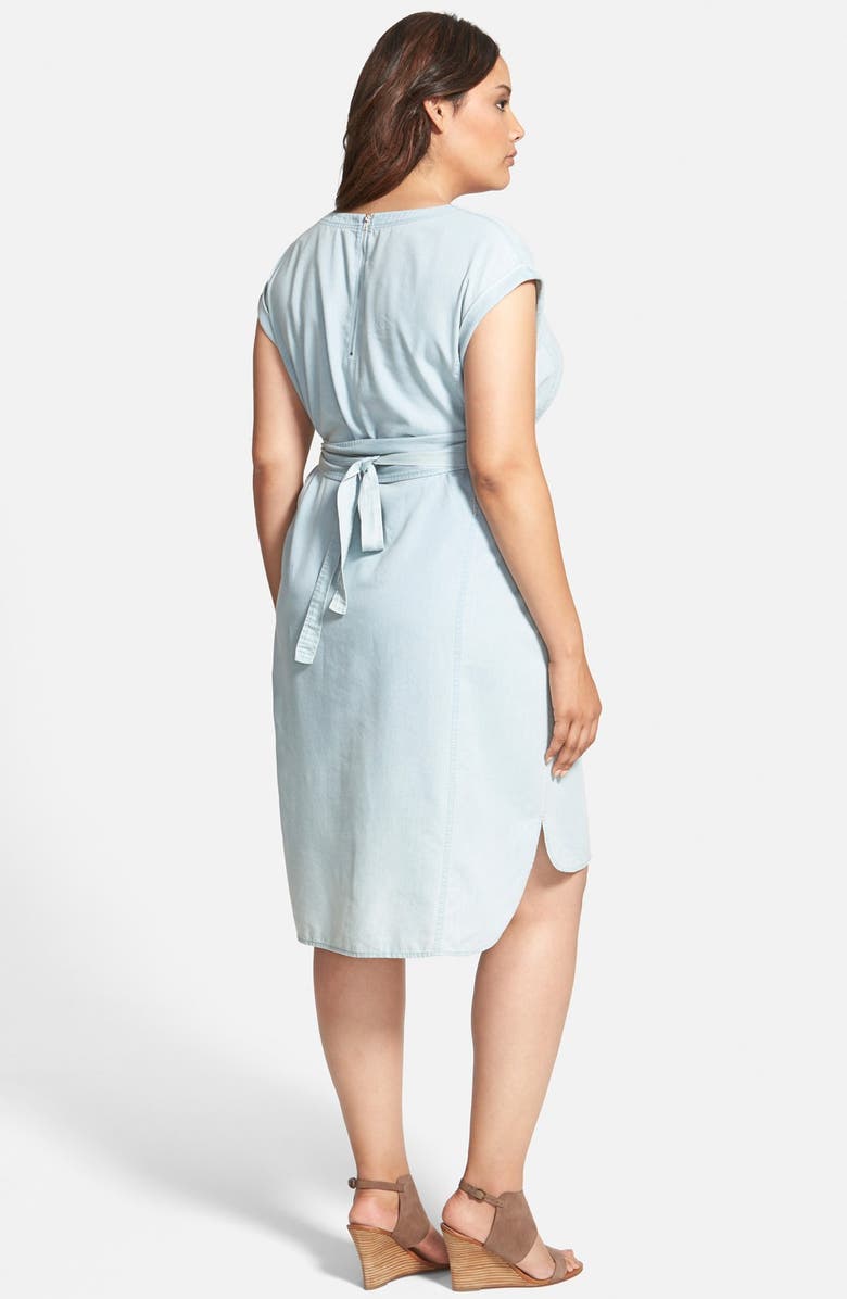 Sejour Bleach Wash Chambray Tie Waist Dress, Alternate, color, 