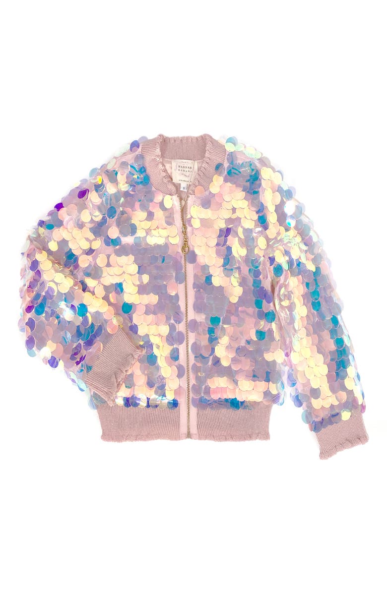 Hannah Banana Kids' Big Holographic Sequin Bomber Jacket, Main, color, 