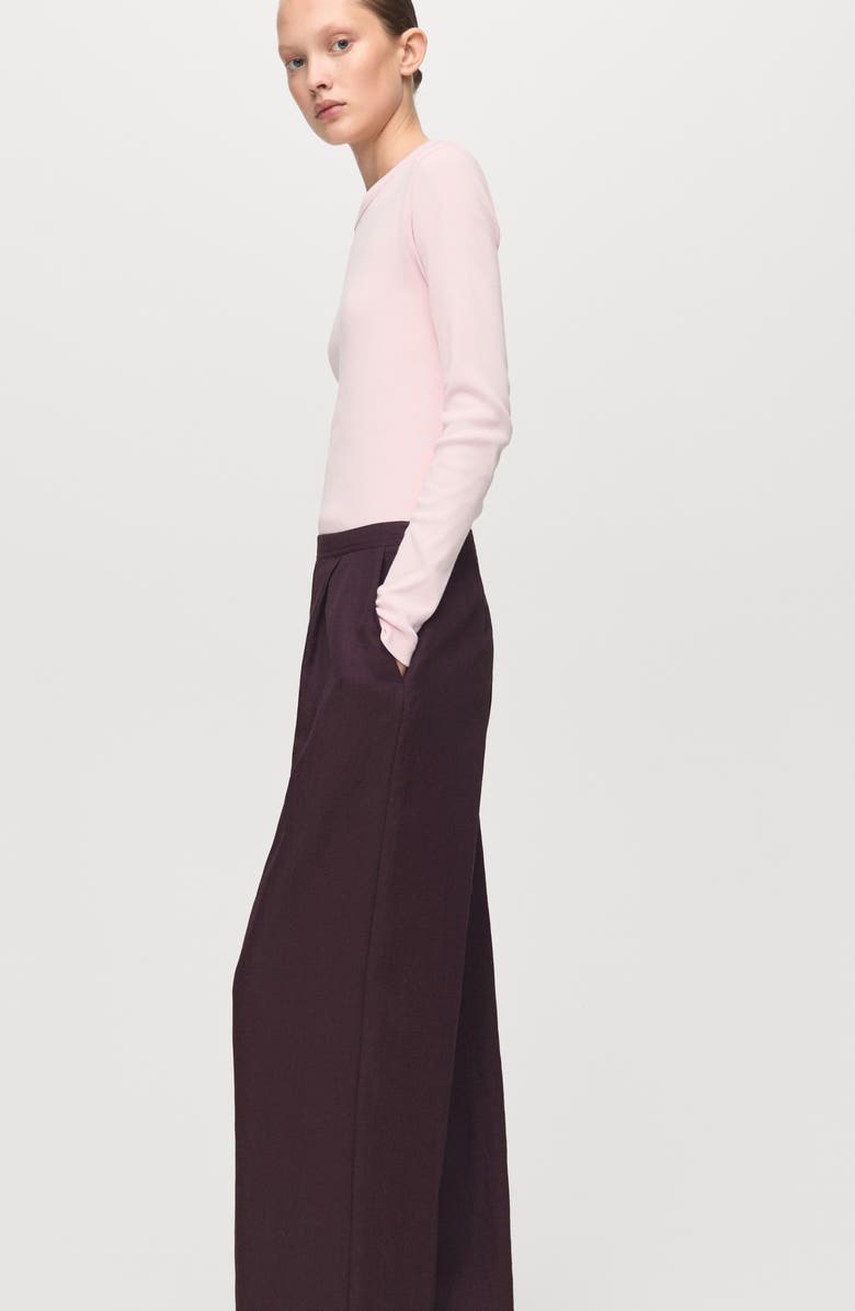 MANGO Pleated Palazzo Pants, Alternate, color, Burgundy