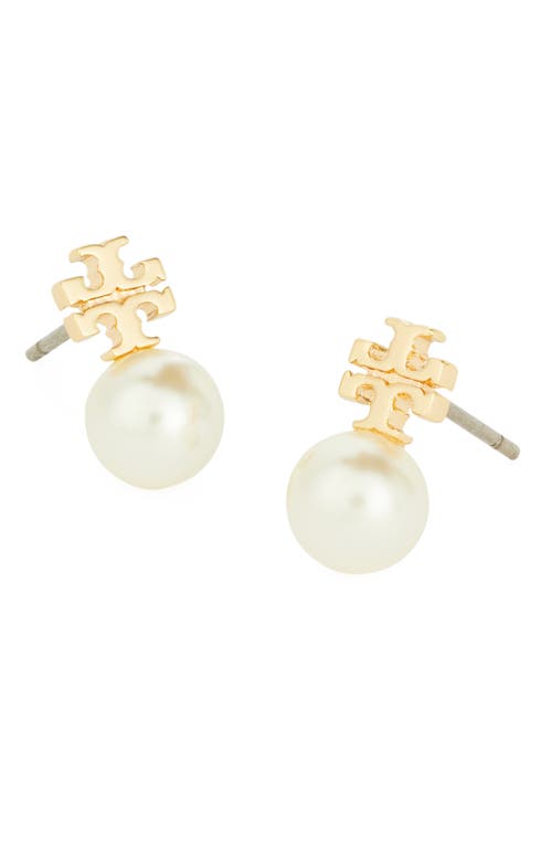 Tory Burch Faux Pearl Stud Earrings In Gold