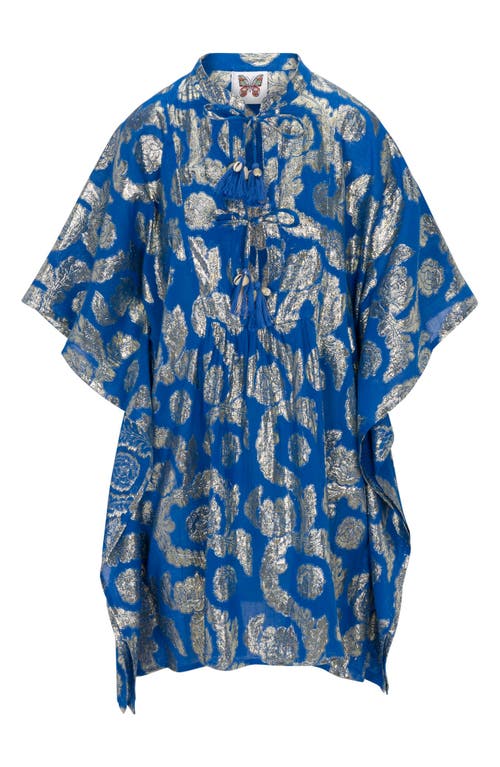 Meghan La Palm Springs Metallic Jacquard Caftan Dress In Ocean Blue