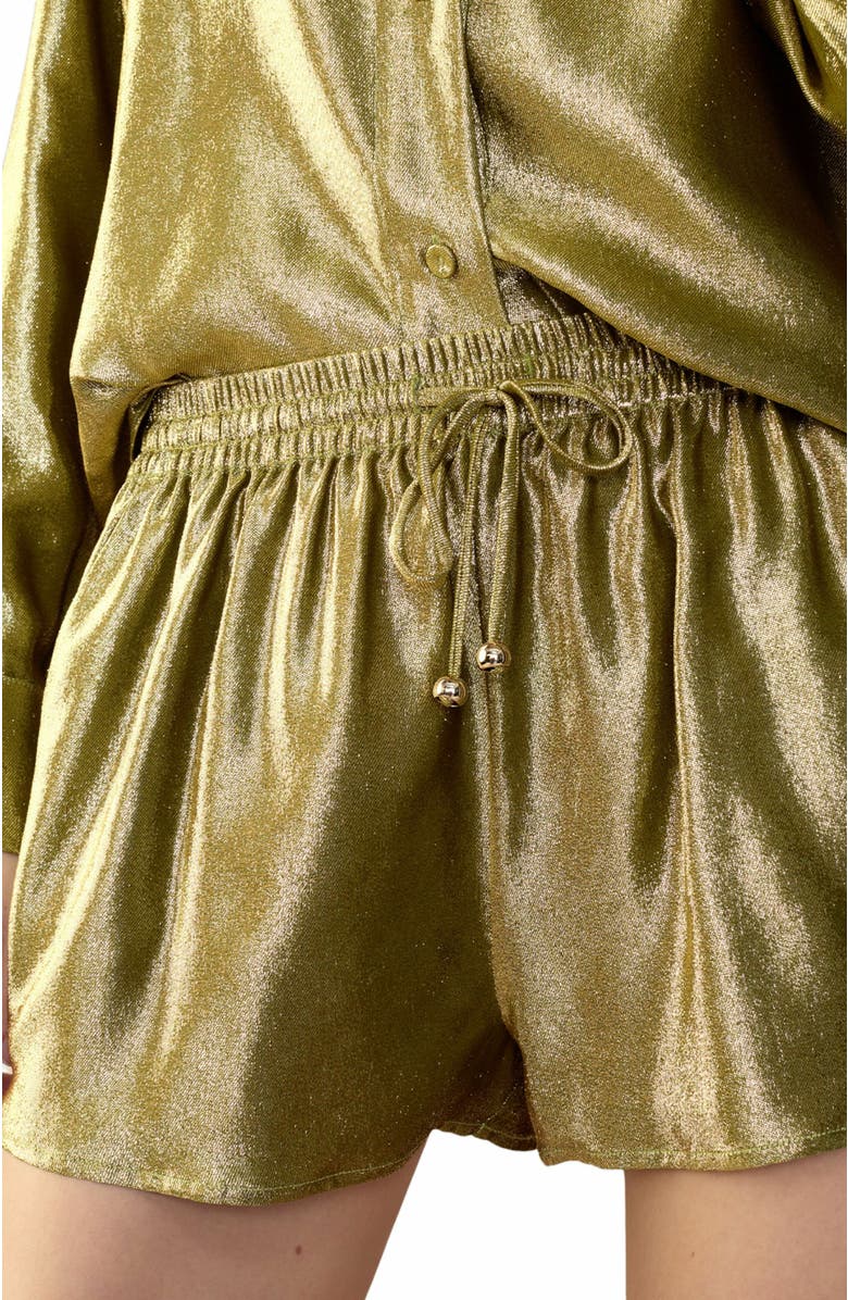 Cynthia Rowley Liquid Gold Lamé Shorts, Alternate, color, 