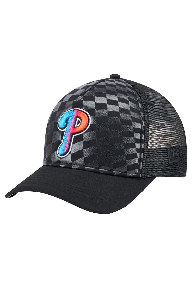 Men's New Era Black Philadelphia Phillies Gradient 9FORTY A-Frame M-Crown Trucker Adjustable Hat, Main, color, Black
