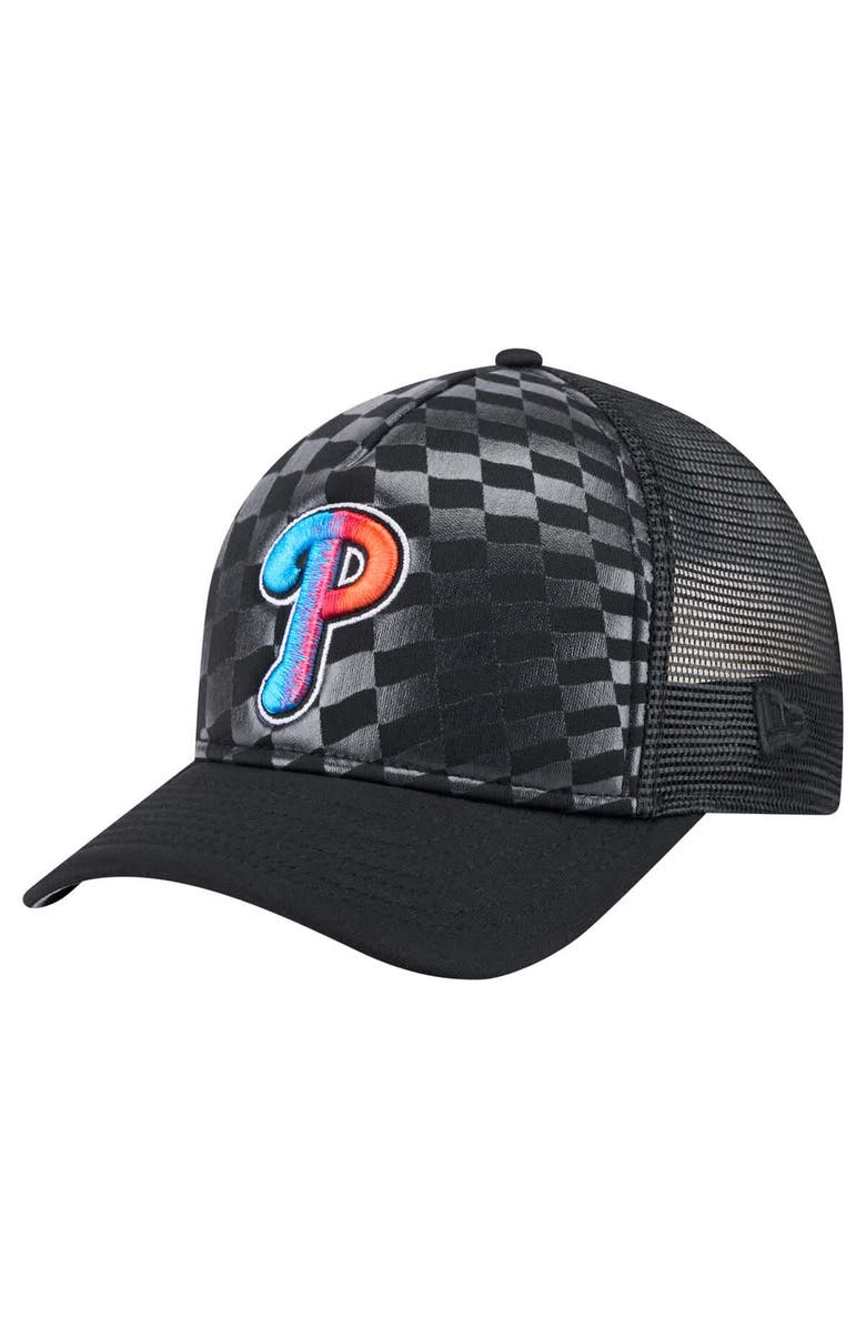 New Era Men's New Era Black Philadelphia Phillies Gradient 9FORTY A-Frame M-Crown Trucker Adjustable Hat, Main, color, Black