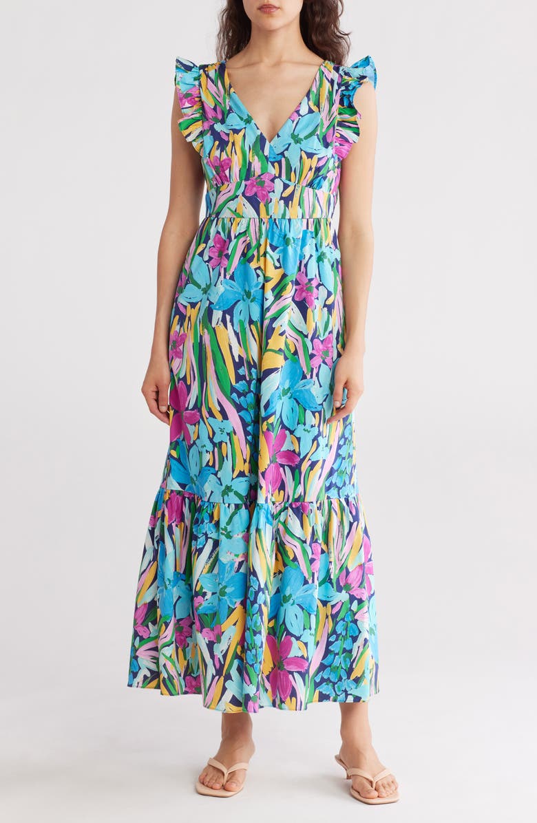 Maggy London Floral Ruffle Tiered Maxi Dress, Main, color, 