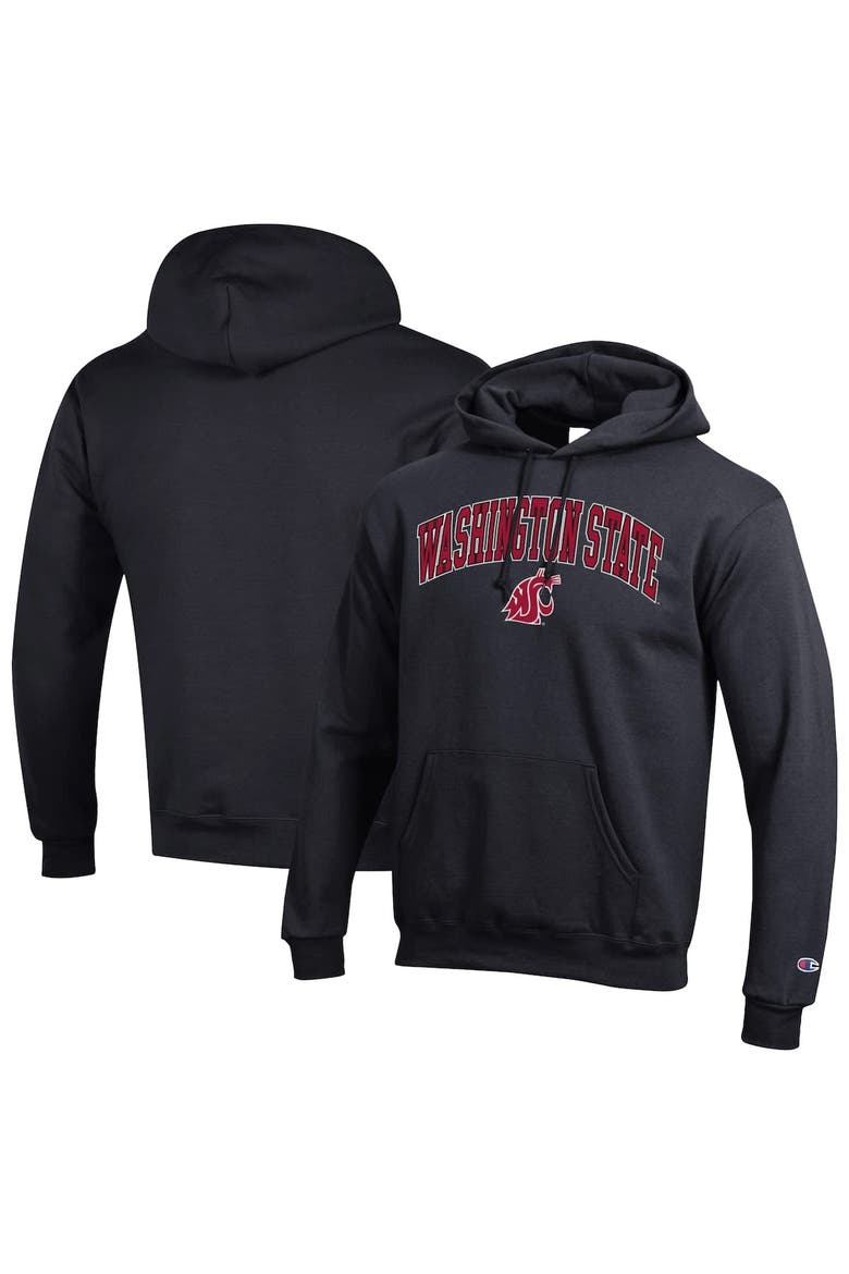 Men's Champion  Black Washington State Cougars Arched Logo Fleece Pullover Hoodie, Main, color, Black