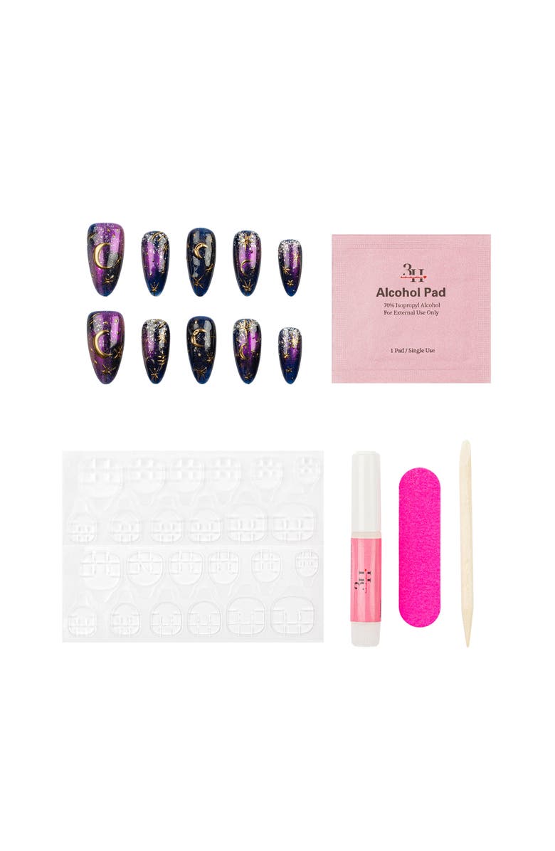 3H Nails Moonlit Magic Luxury Handmade Press On Nails, Alternate, color, Purple, Navy