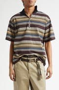 Sacai Horizontal Stripe Quarter Zip Polo
