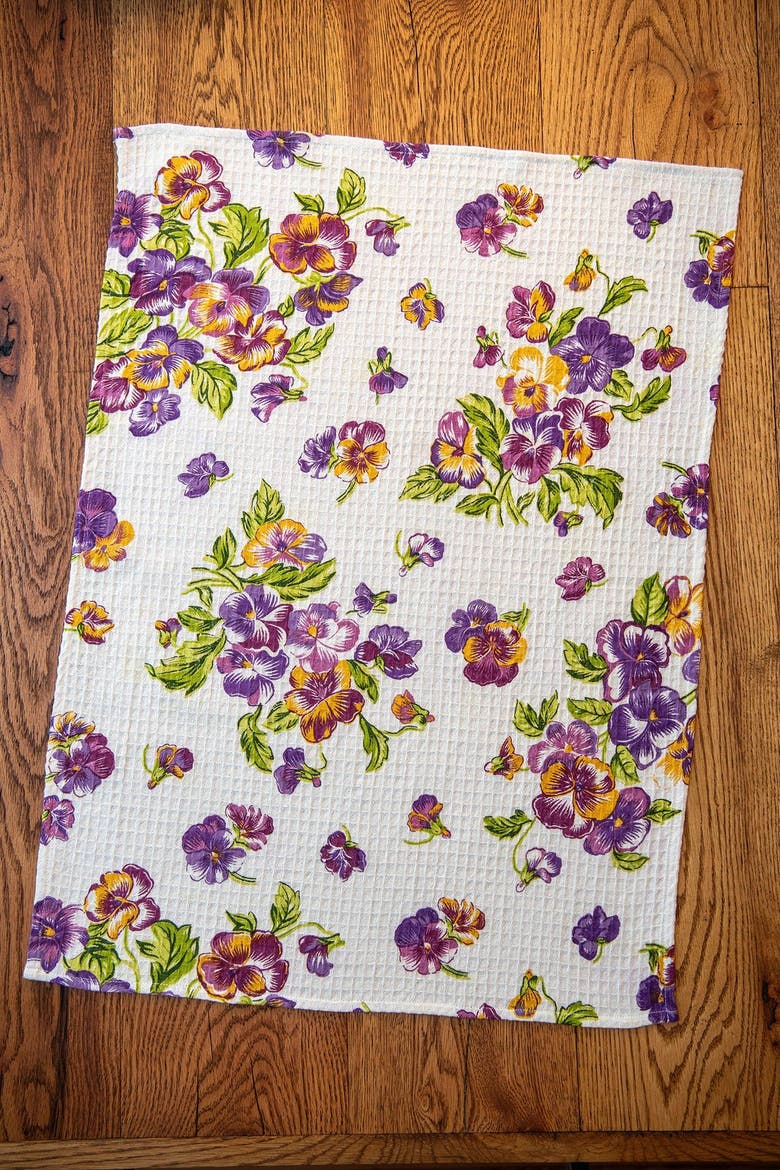 Pansies Tea Towels, Set of 2, Alternate, color, Ecru