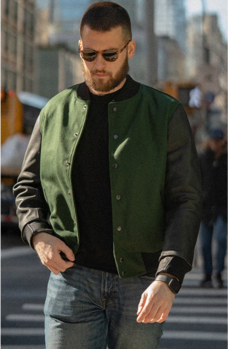 Last Wolf PINE VARSITY JACKET, Alternate, color, Green / Black