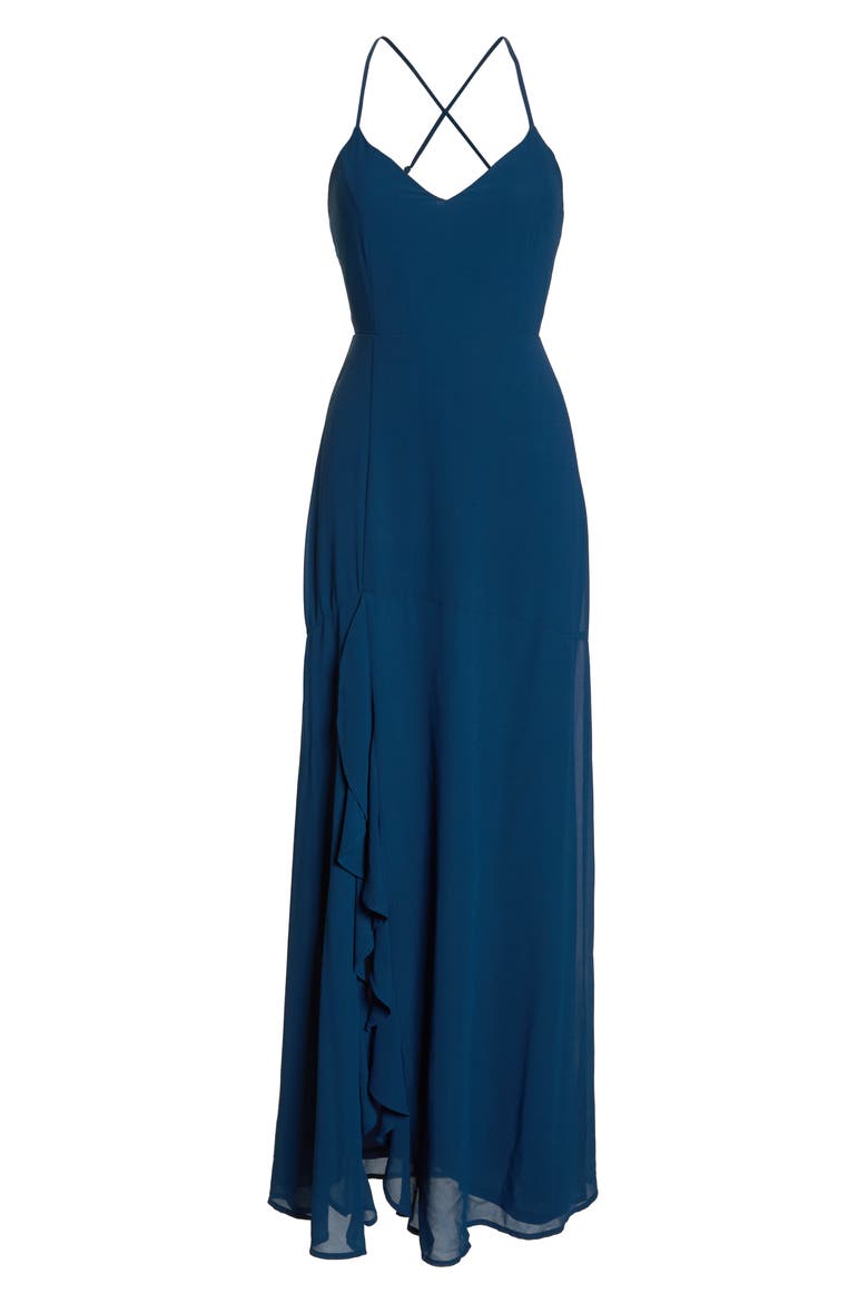 Luxurious Love Lace-Up Back Gown, Alternate, color, NAVY