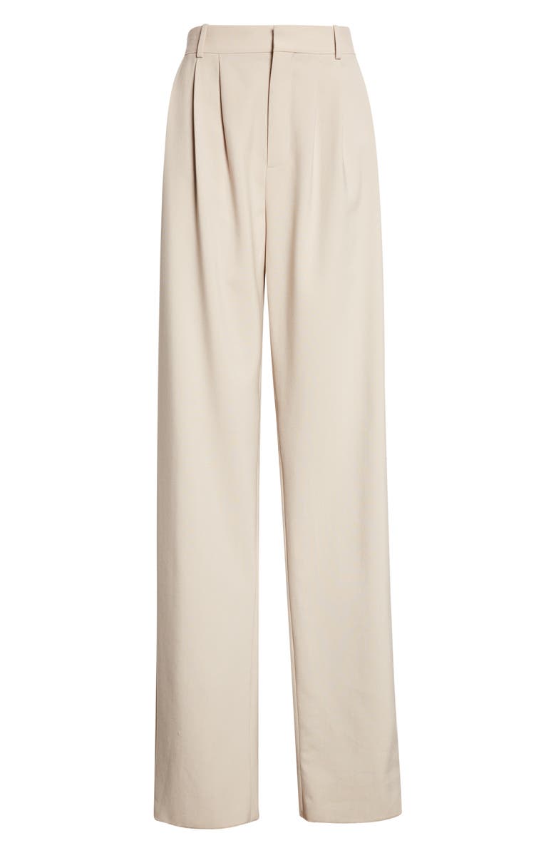 Saint Laurent High Waist Pleated Wool Straight Leg Pants, Main, color, Beige
