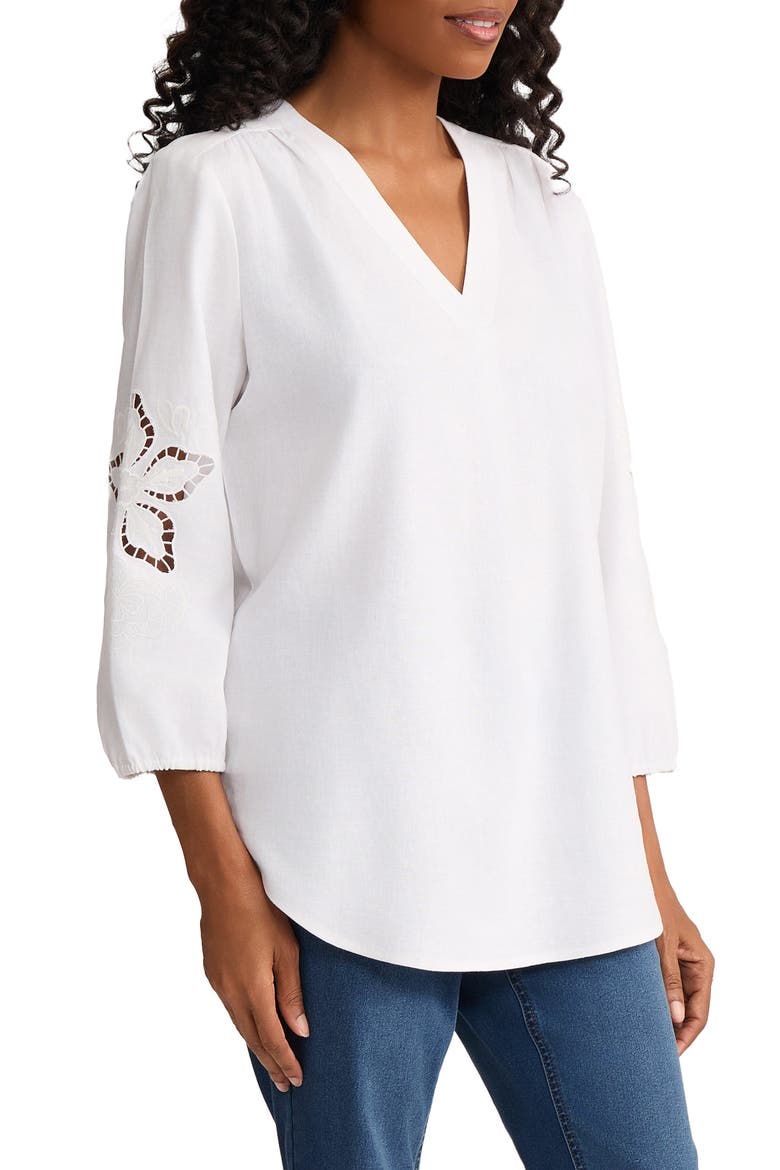 Embroidered Pleat Front Tunic, Alternate, color, NATURAL WHITE