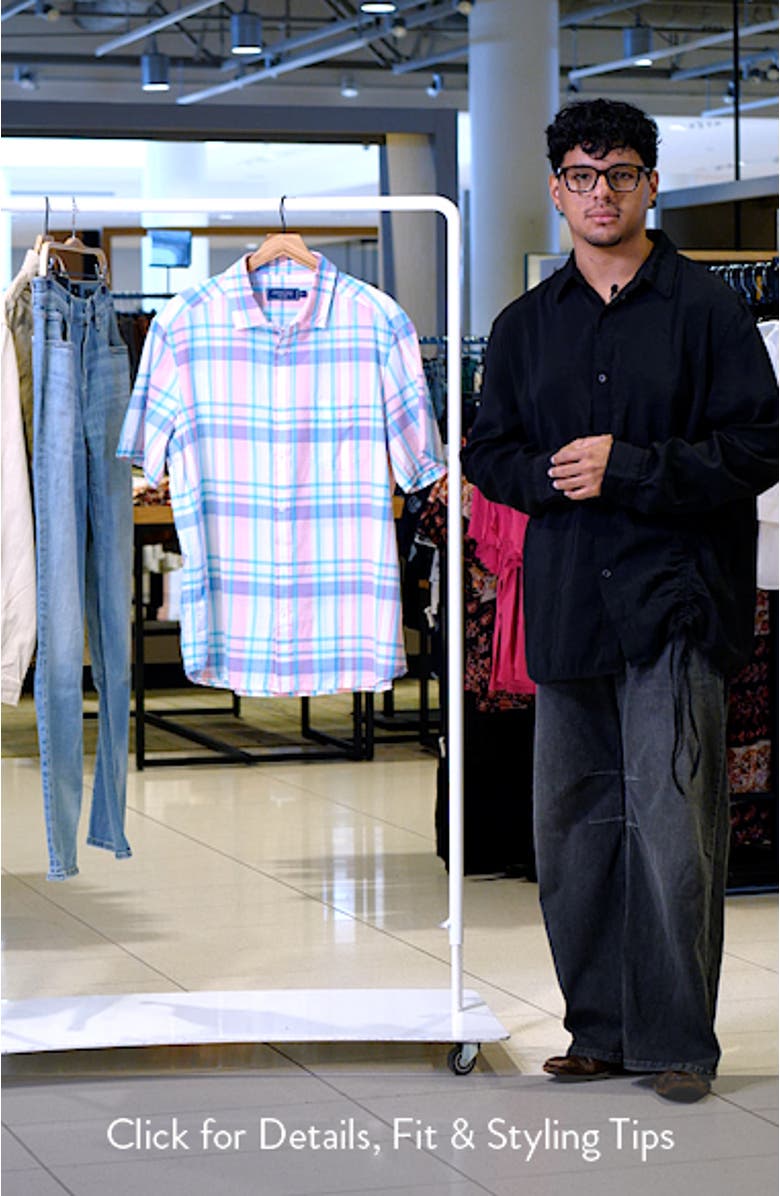 Daiquiri Plaid Cotton Short Sleeve Button-Up Shirt, sales video thumbnail