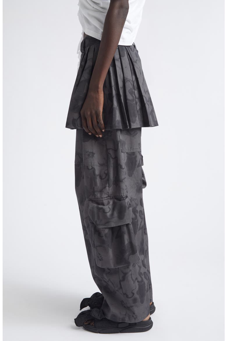 Lawn Plaid Skirt Overlay Cargo Pants, Alternate, color, BLACK FLORAL SCRIBBLE