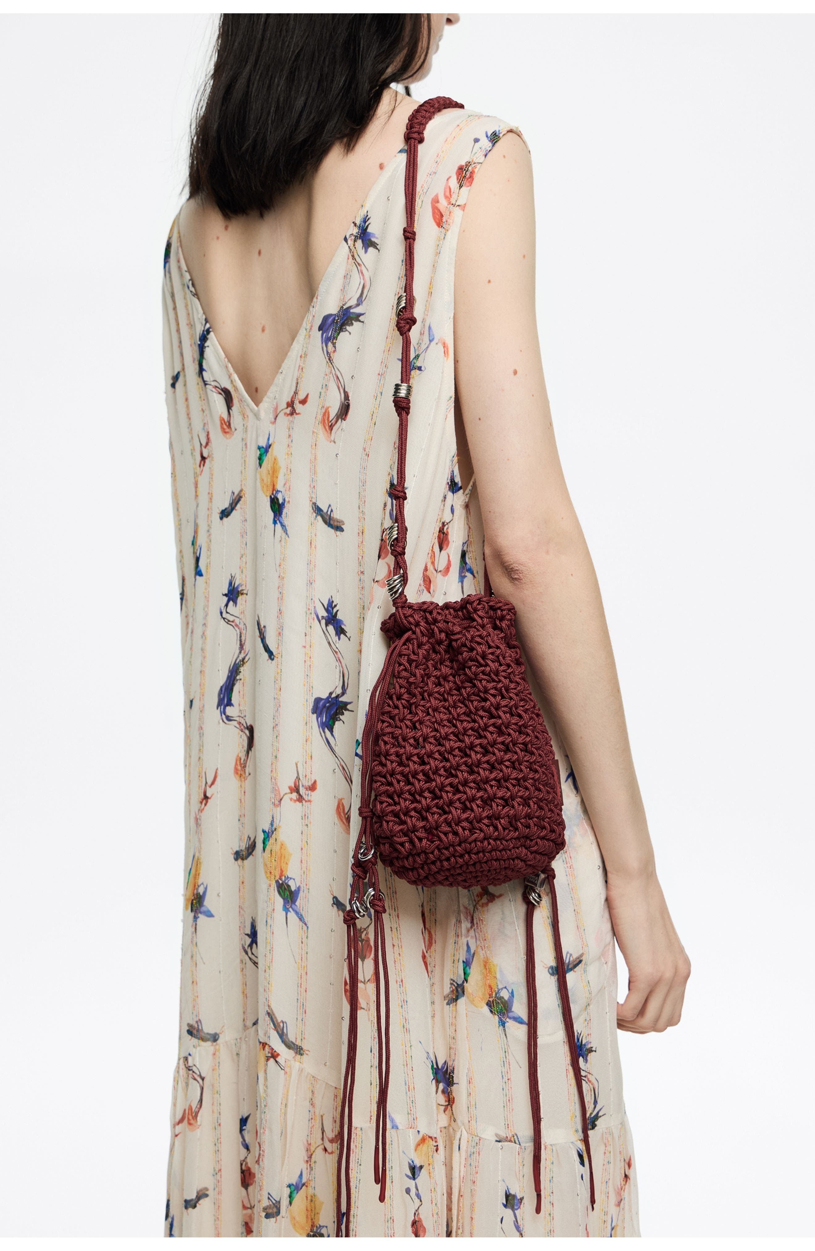 Bimba y Lola Mini Braided Bucket Bag, Alternate, color, Garnet