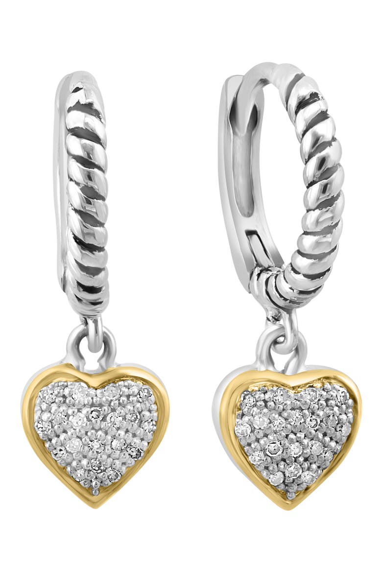 Sterling Silver Hoop & Diamond Heart Dangle Earrings - 0.10ct, Alternate, color, SILVER