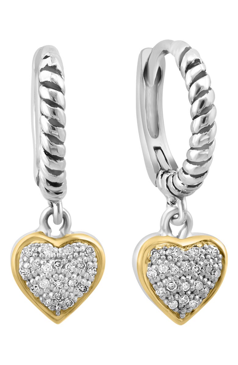 EFFY Sterling Silver Hoop & Diamond Heart Dangle Earrings - 0.10ct, Alternate, color, Silver