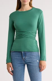 GO COUTURE Tie Front Long Sleeve Knit Top