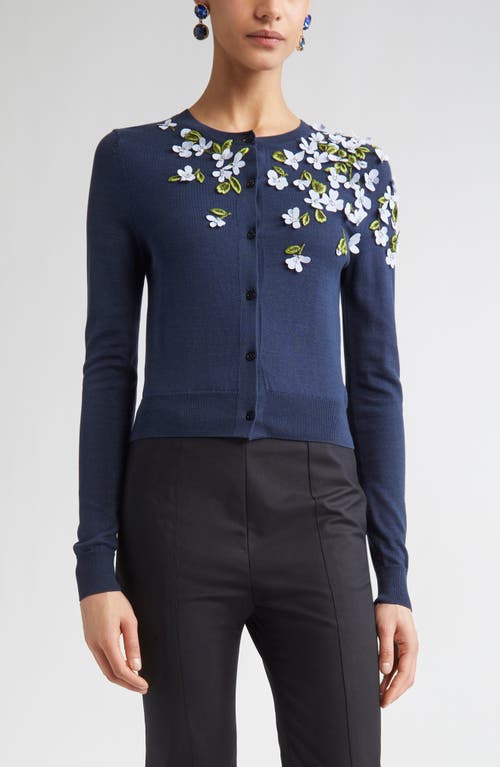 Carolina Herrera Floral Embroidered Crewneck Cardigan