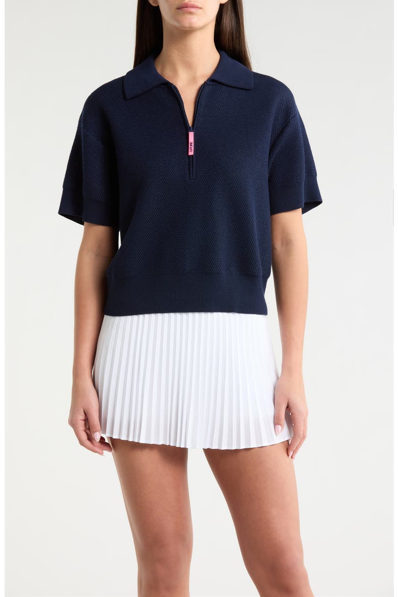 Merino Wool Blend Short Sleeve Quarter Zip Golf Sweater, Main, color, TWILIGHT